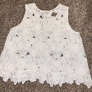 TJ Maxx White Flowery Cut-out Top